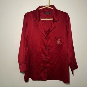 Ralph Lauren Crimson Red Satin Pajama Top Size XL